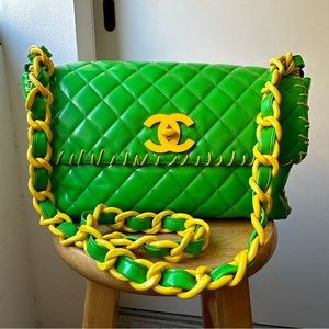 Chanel vintage Green/Yellow Vinyl Maxi Runway Bag